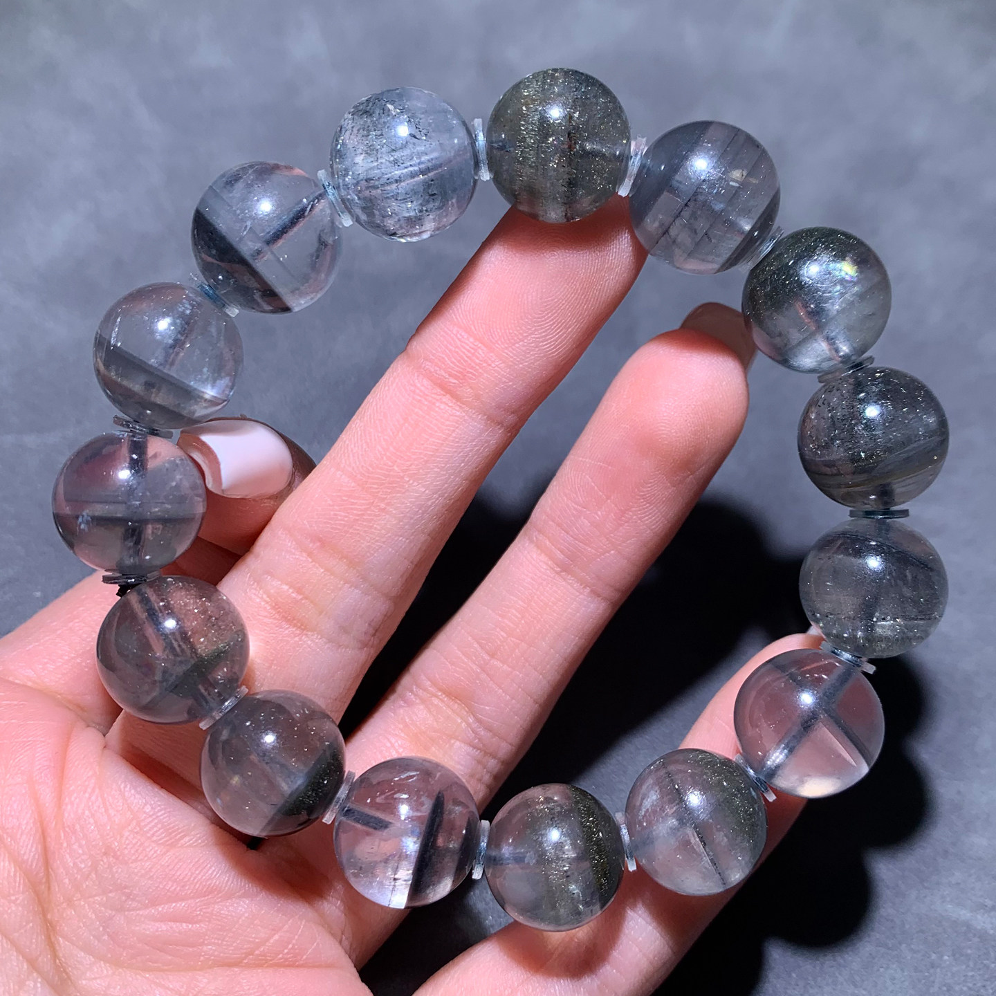 天然银针方解石手链聚宝盆矿物晶体发晶手串水晶饰品礼物情侣款女