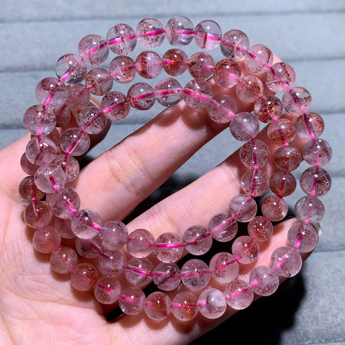 天然冰透金草莓超七三圈手链饰品