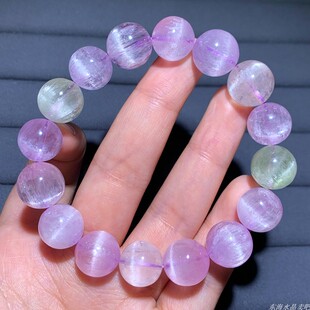 天然拉丝猫眼彩紫锂辉老矿手链薰衣草冰种紫色宝石手串紫水晶女生