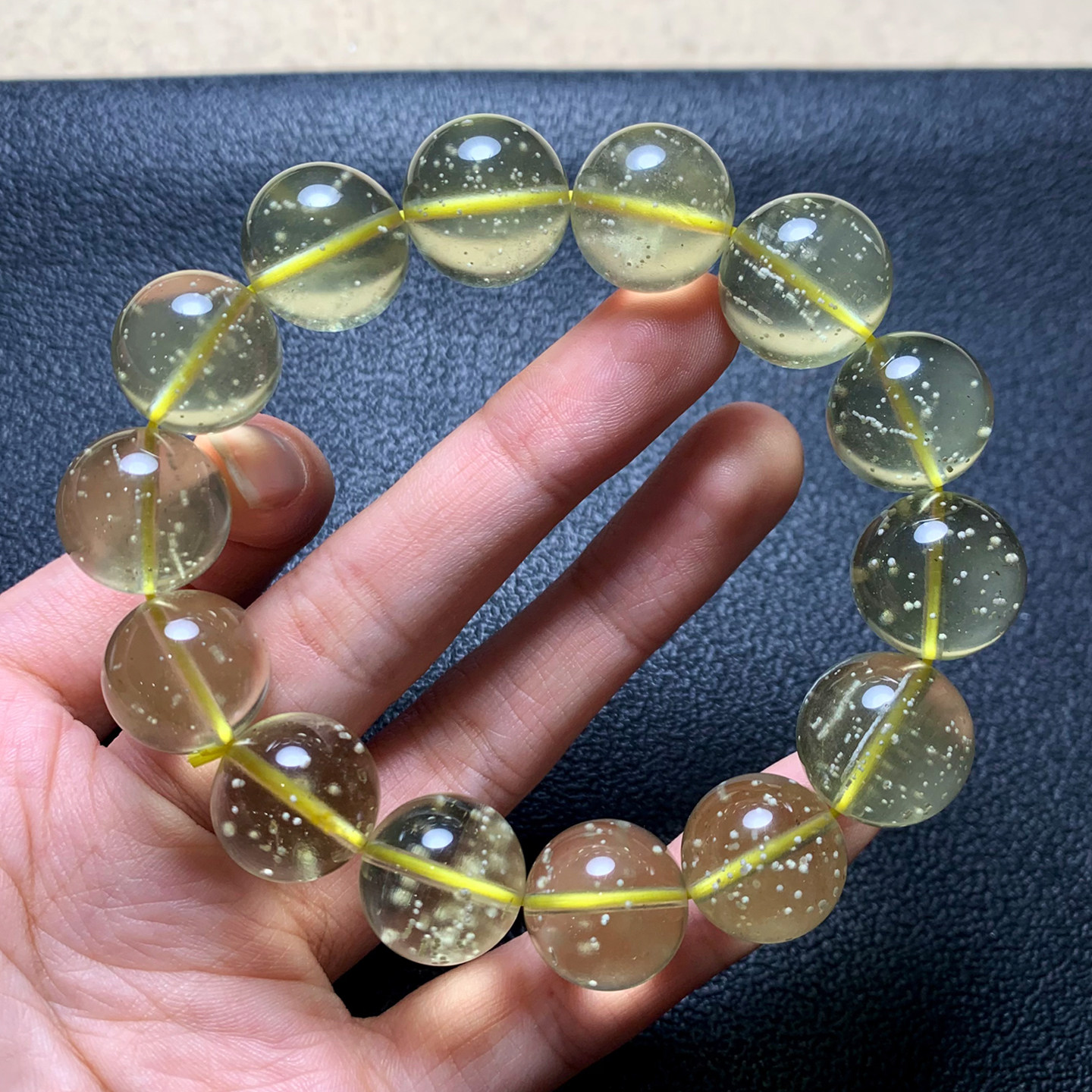 天然利比亚雪花陨石单圈手串水晶