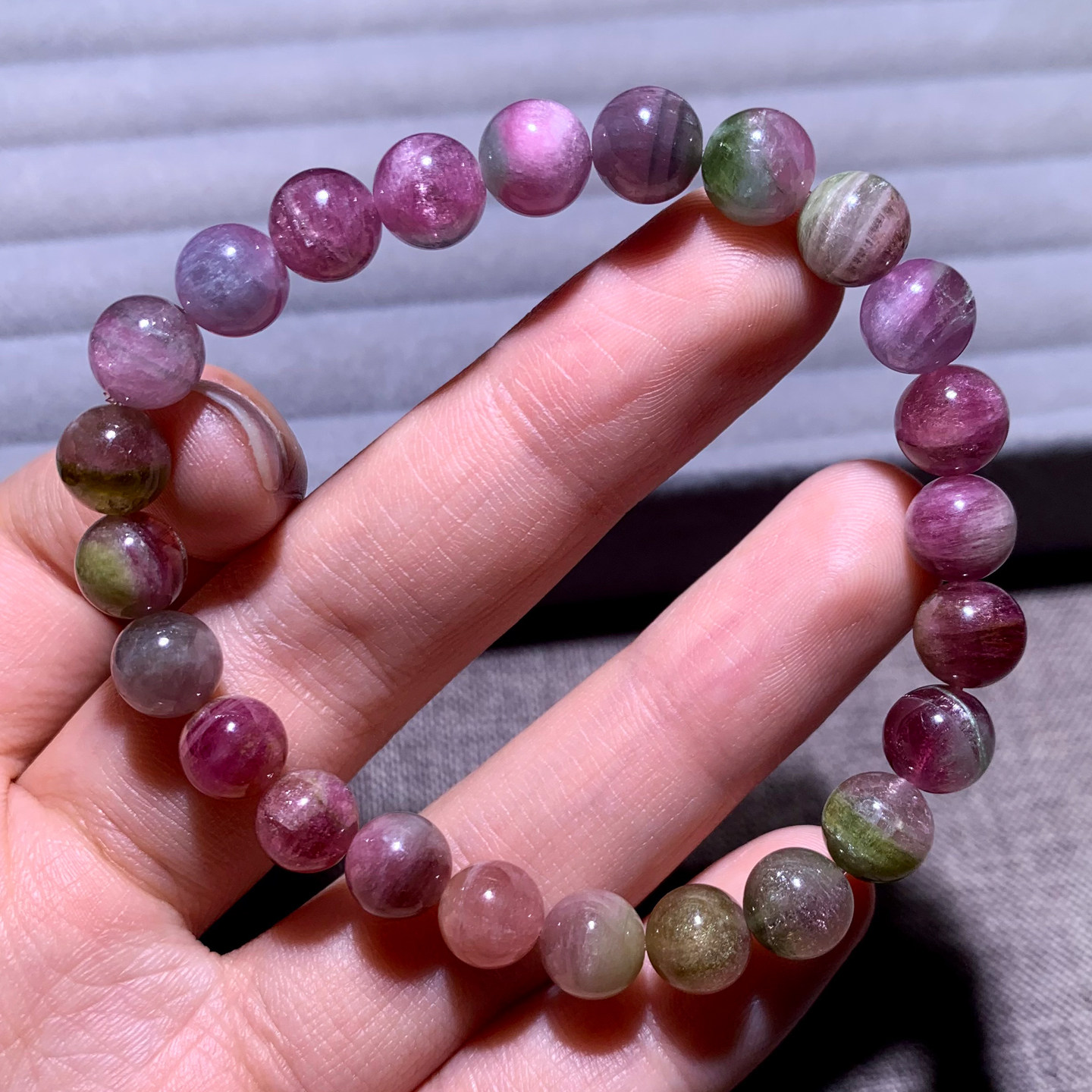 天然猫眼西瓜碧玺手链糖果彩虹多彩玫粉宝石手串水晶送礼物男女生