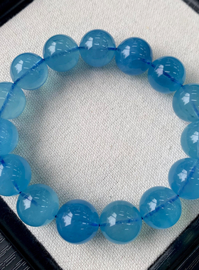 天然巴西湛蓝海蓝宝单圈手串绿柱