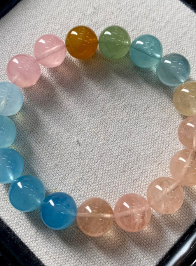 天然冰透渐变摩根石手链绿柱石女