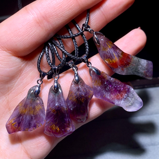 天然极光水晶吊坠配饰聚宝盆随形紫幽灵金钛发紫晶民族风水晶男女