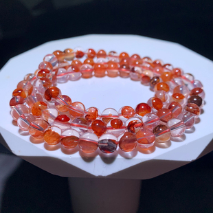 天然冰透胶花水晶三圈手串红黄胶花手链饰品送礼物时尚情侣款男女