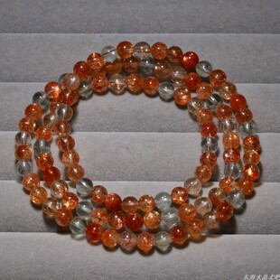 天然共生阿鲁沙金沙太阳长石光石水晶三圈佛珠手链手串绿柱石女生