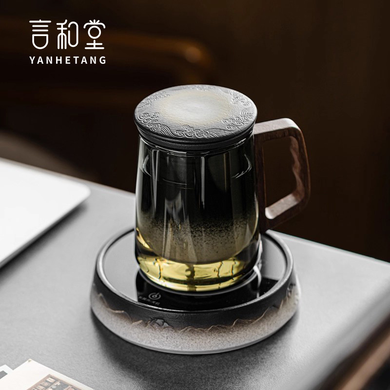 言和堂茶水分离泡茶杯玻璃办公杯