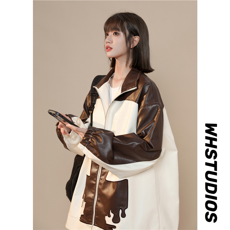 Autumn women's PU leather loose jacket top JK161-P95_voghion.com
