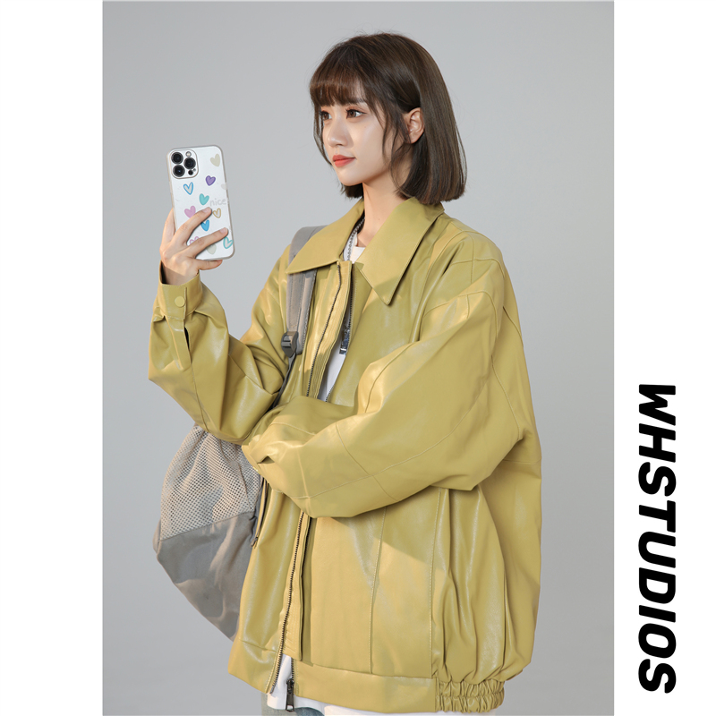 2023 autumn and winter new women's leather loose motorcycle jacket JK167-P95_voghion.com