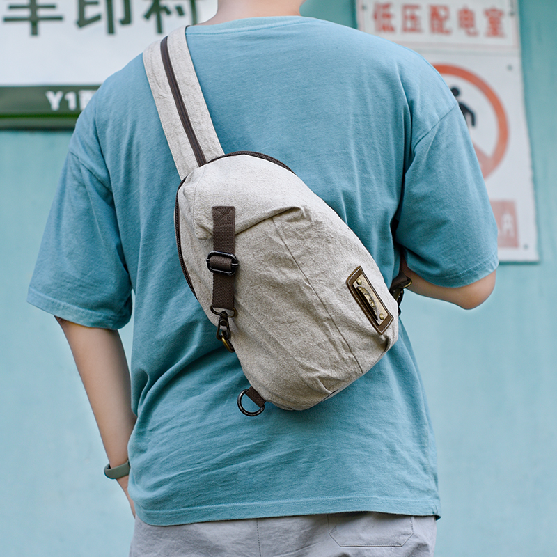 阎双创造胸包两用亚麻纯色双肩包