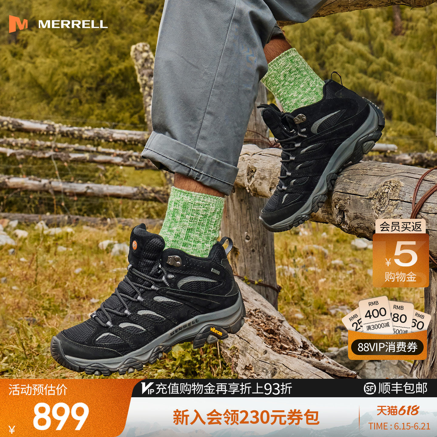MERRELL迈乐MOAB3 GTX专业防水高帮登山鞋男女防滑耐磨户外徒步鞋
