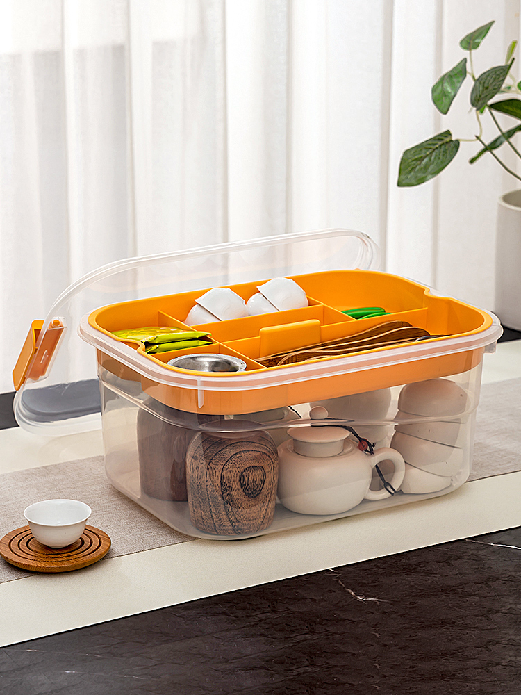 茶具收纳盒桌面茶杯茶壶配件水杯隔间收纳盒户外带把手防尘收纳盒