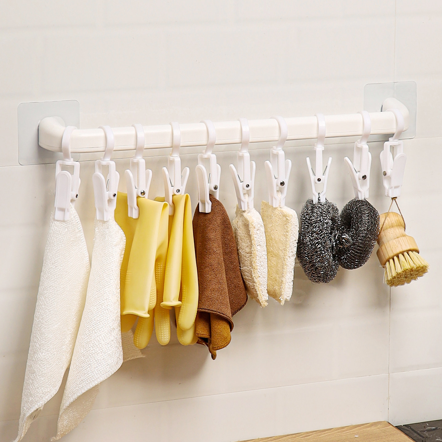 厨房收纳挂钩洗碗手套夹洗碗抹布毛巾壁挂式多功能夹子粘胶置物架,收纳整理,夹子,淘宝优惠券,粉丝福利购,淘宝优惠卷