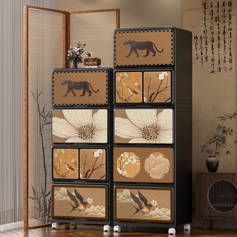 中古风抽屉式收纳柜客厅储物多层可移动卧室床头落地置物柜免安装,收纳整理,收纳柜,淘宝优惠券,粉丝福利购,淘宝优惠卷