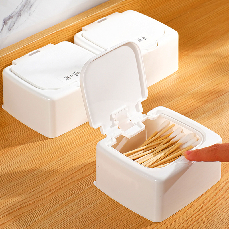 牙签棉签防尘储物盒按键式桌面收纳盒简约带盖小物整理盒化妆棉盒