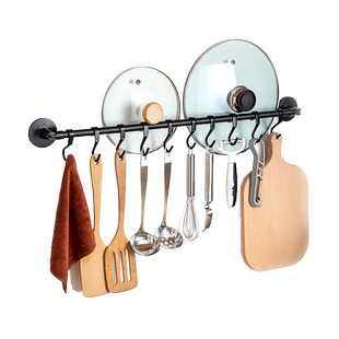 厨房挂钩免打孔挂架粘胶粘钩强力墙面锅盖架挂杆旋转排钩勺子铲子