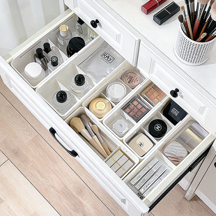 可伸缩抽屉分隔盒窄款桌面收纳盒简约白色化妆品口红分格整理神器