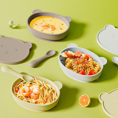 宝宝学吃饭训练辅食碗硅胶儿童餐具一体式婴儿专用吸盘碗防摔防烫