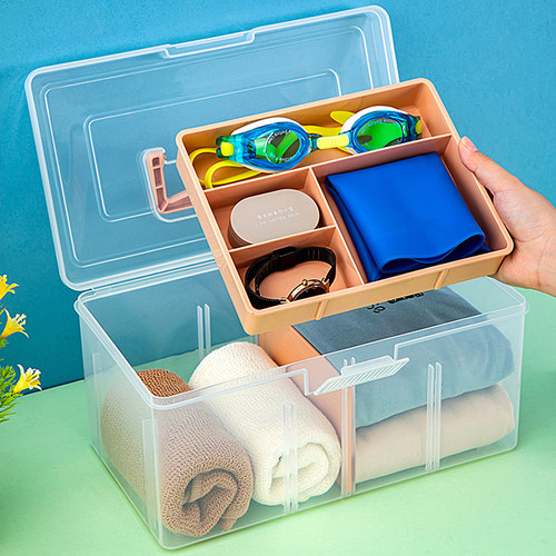 手提游泳箱儿童收纳盒透明塑料泳衣装备杂物衣物游泳包玩具整理箱