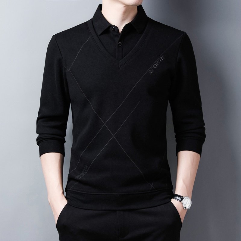 衬衫领假两件套男春秋季长袖t恤薄款毛衣假领针织衫上衣条纹衬衣,男装,衬衫,淘宝优惠券,粉丝福利购,淘宝优惠卷