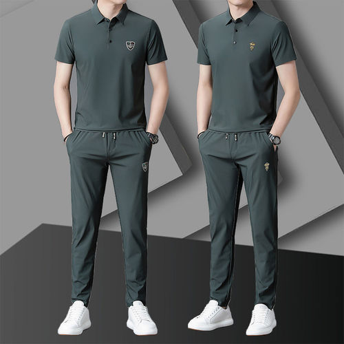 夏季滑料冰丝运动套装男短袖炸街网红爆款两件套高端男装2026新款