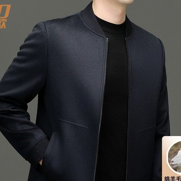 秋冬新款高档羊毛夹克男短款棒球领毛呢大衣中年保暖呢子商务外套