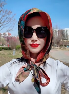 防晒丝巾帽女士双面包头头巾帽夏季户外遮阳丝巾休闲时尚百搭披肩