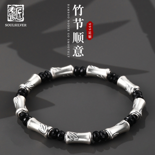老银匠s999足银手绳竹节手工编织绳纯银饰国潮中国风男士手串手链