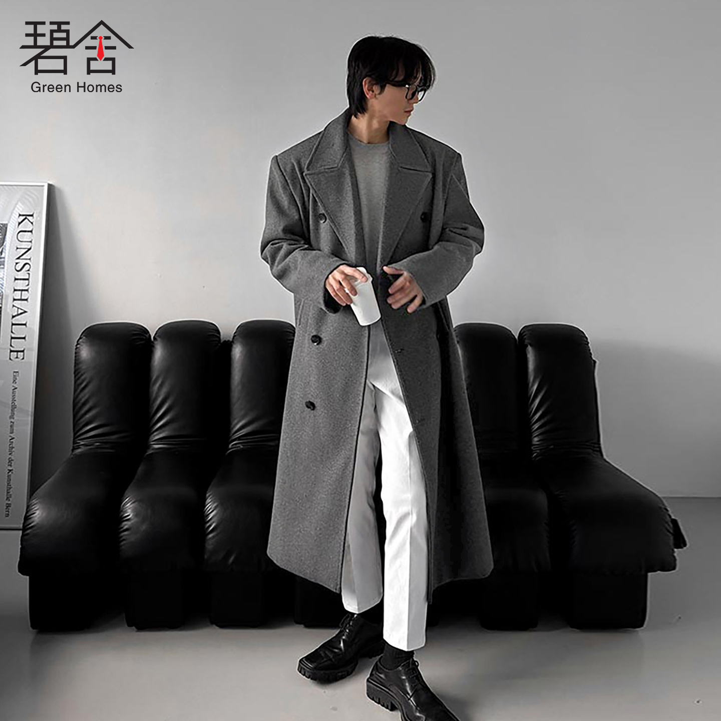 碧舍秋冬男士毛呢大衣中长款