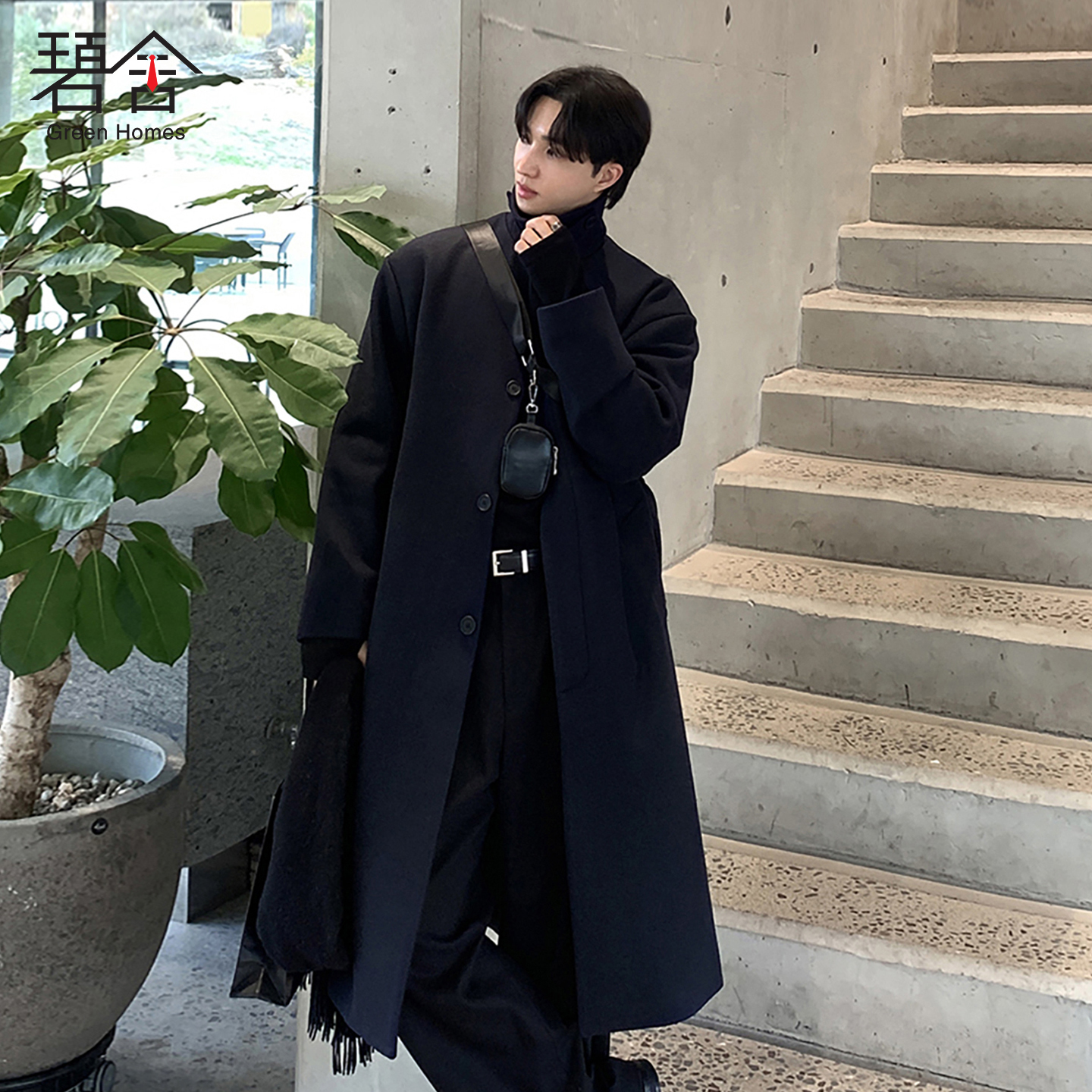 碧舍秋冬男士毛呢大衣韩版潮流