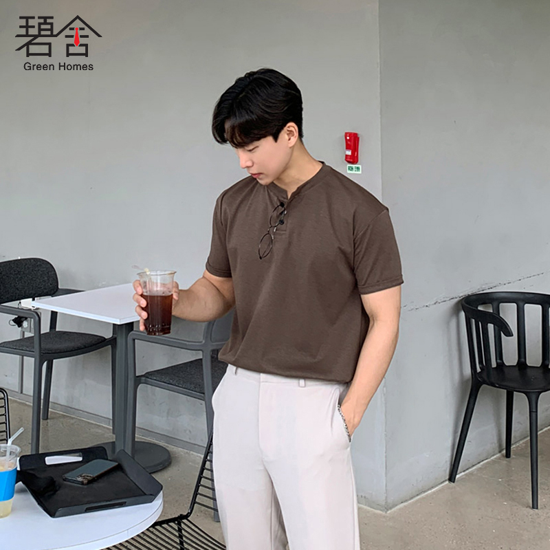 碧舍春夏韩系亨利衫透气百搭T恤