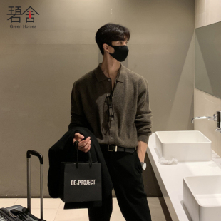翻领针织衫 休闲上衣小衫 开衫 潮流百搭毛衣纯色打底衫 男士 碧舍韩版