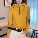 女连帽洋气半拉链拼色长袖 2025秋冬德绒保暖打底衫 女显瘦气质上衣