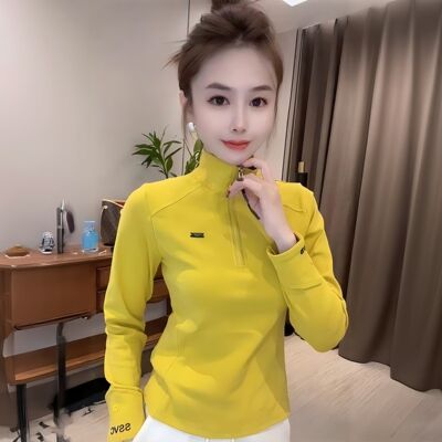 时尚拉链刺绣显瘦打底衫上衣女
