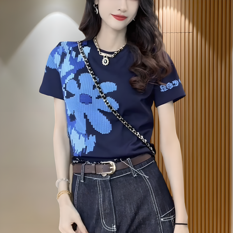 短袖T恤女2024夏季新款印花发泡设计款时尚洋气显瘦休闲百搭上衣