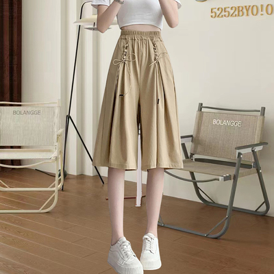 七分裤裙女夏季2024新款过膝抽绳短裤薄款宽松显瘦百搭阔腿裤子女