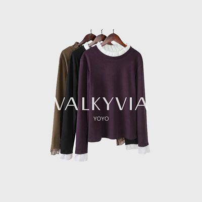 【Valkyvia/悠悠奢品】时尚蕾丝花边拼接简约打底衫上衣长袖T恤女