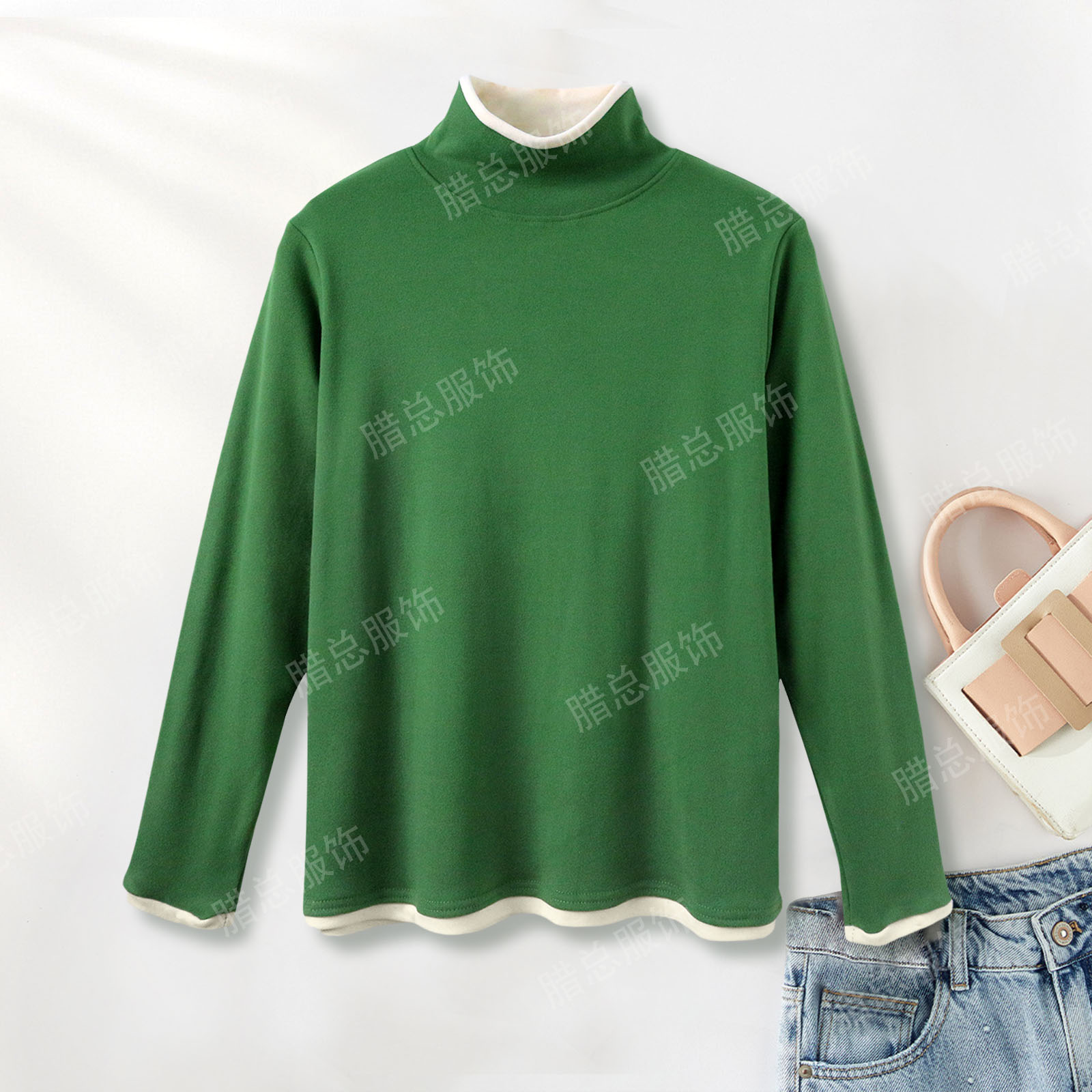 保暖打底衫上衣女2025秋季新款拼色假两件设计感百搭时尚休闲上衣