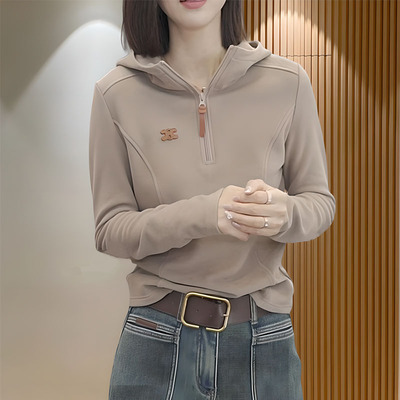 连帽卫衣女2024秋冬新款时尚休闲显瘦长袖德绒百搭洋气减龄上衣女