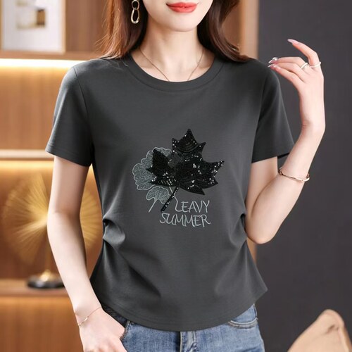 刺绣珠片绣设计感短袖T恤女