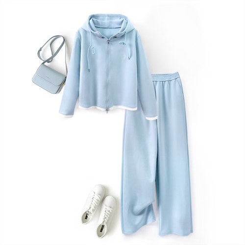 时尚连帽拉链拼接休闲套装女2025秋冬新款简约休闲显瘦时尚两件套