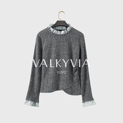 【Valkyvia/悠悠奢品】时尚蕾丝花边长袖打底衫女撒银拼接上衣女