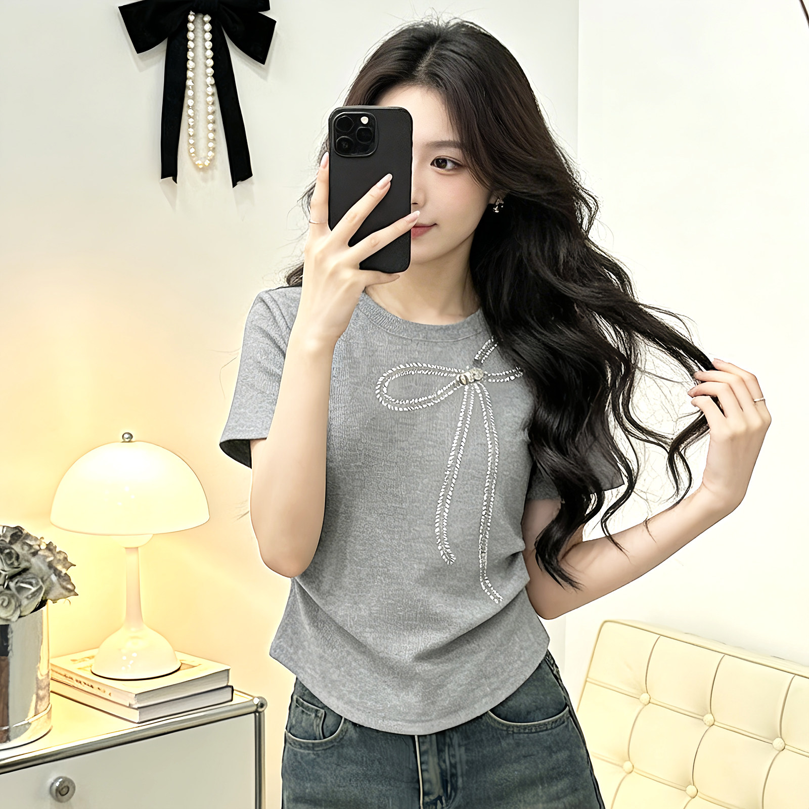 时尚短袖T恤女2026新款国风蝴蝶结时尚气质百搭显瘦休闲上衣女装