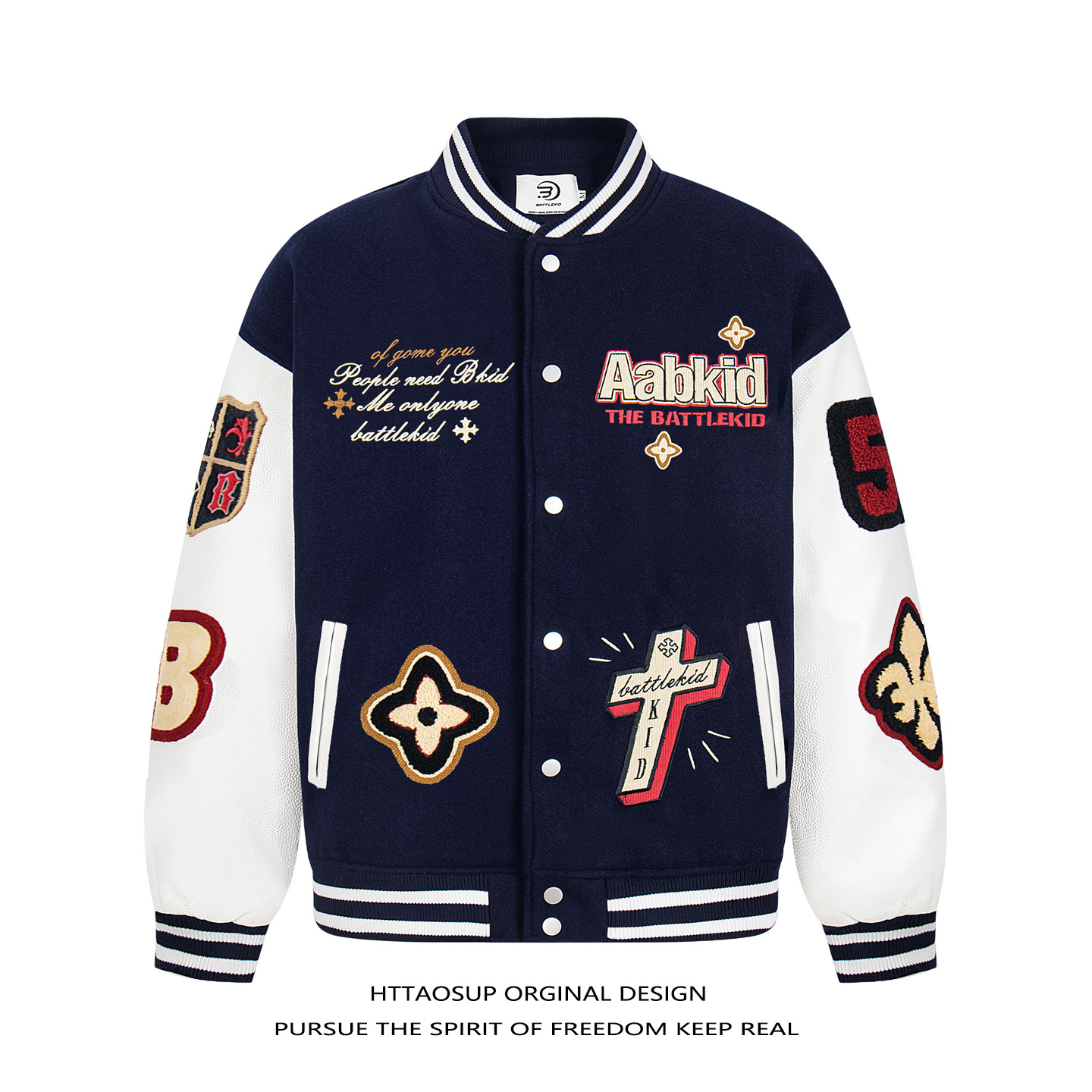 美式复古刺绣徽章棒球服外套男女