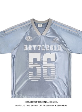 HTTAOSUP美式冰球服jerseyfit球衣运动复古短袖T恤男女宽松上衣潮