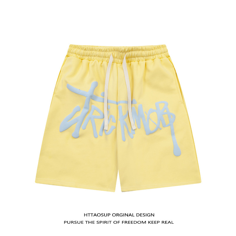 HTTAOSUP美式复古休闲篮球字母印花短裤男夏季情侣运动五分裤中裤