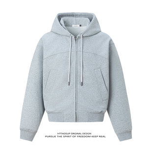 HTTAOSUP美式 复古慵懒cleanfit解构boxy短宽连帽卫衣男女外套帽衫