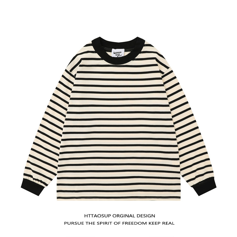 HTTAOSUP条纹长袖t恤男女宽松oversize内搭打底港味chic上衣春秋,男装,T恤,淘宝优惠券,粉丝福利购,淘宝优惠卷