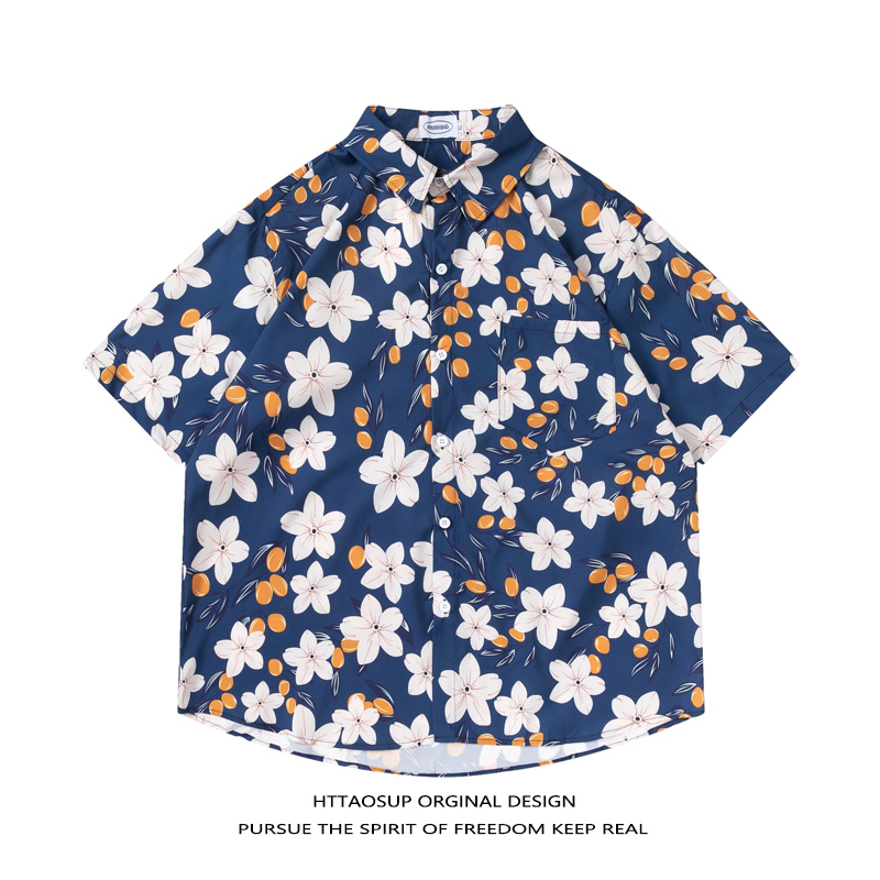 httaosup短袖潮涂鸦克莱因蓝衬衫