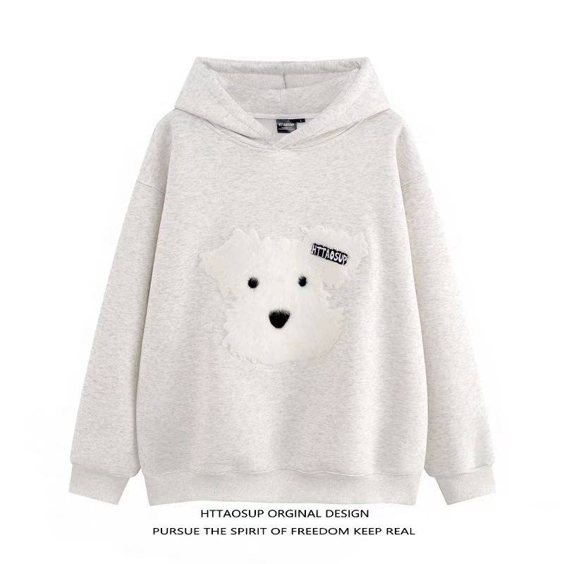 HTTAOSUP2025春季新款毛绒小狗宽松休闲百搭情侣连帽卫衣男女外套,女装/女士精品,卫衣/绒衫,淘宝优惠券,粉丝福利购,淘宝优惠卷